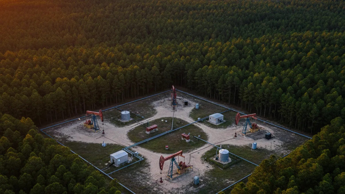 Editorial image: Aerial East Texas pumpjack cluster - Buccaneer Energy Expands East Texas Position with Carlisle-1 Well Acquisition