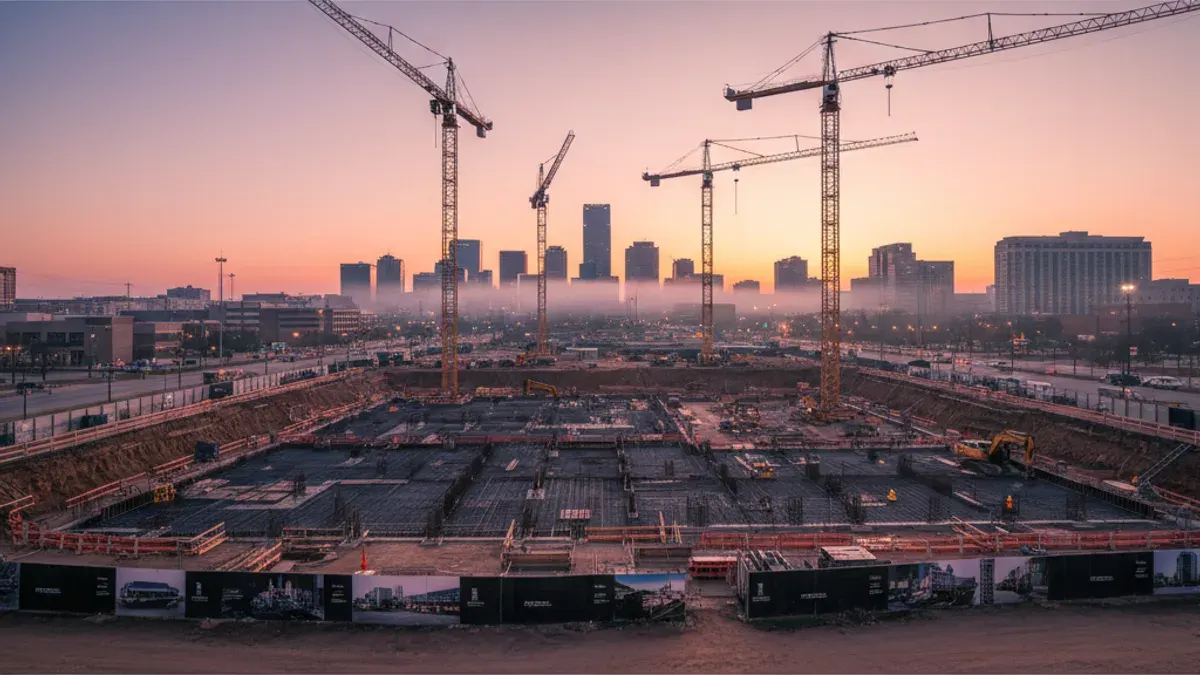 Editorial image: Arena groundbreaking dawn panorama - Continental Resources Puts Name on $1 Billion OKC Arena as Construction Kicks Off