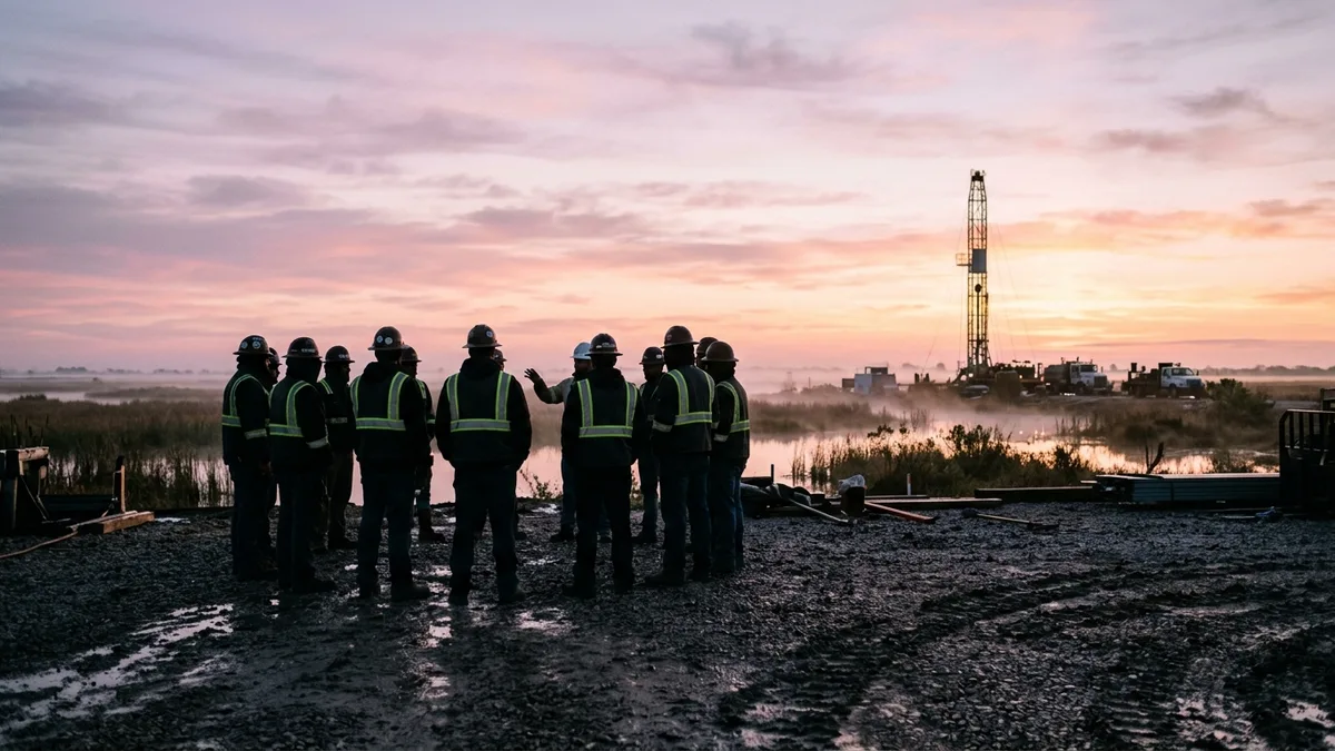 Editorial image: Dawn safety huddle, field crew - Danos Posts 0.07 TRIR Across 11.5 Million Work Hours in 2025