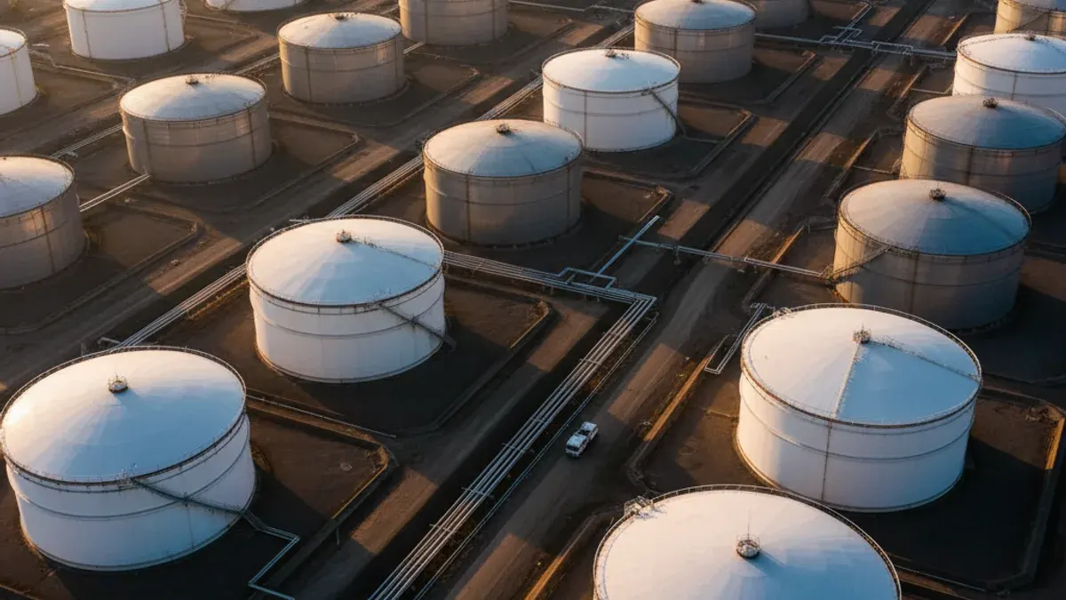 Editorial image: Aerial tank farm inventory - EIA Reports 6.2 Million Barrel Crude Build for Week Ending March 13
