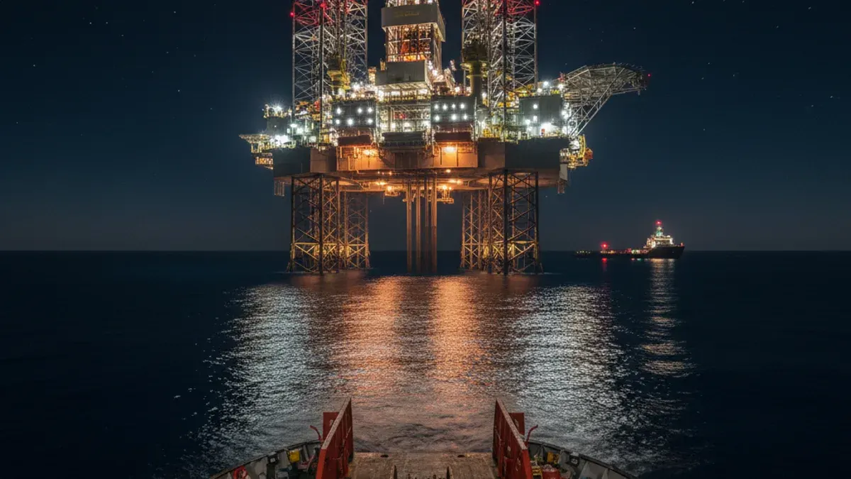 Editorial image: Offshore rig Mediterranean night - ExxonMobil-Led JV Moves to Second Exploration Phase Offshore Greece, Committing to Drill