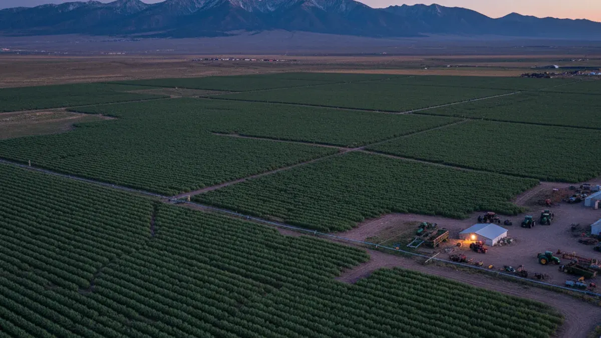 Editorial image: Hemp fields dusk aerial - Federal Hemp Ban Threatens Hundreds of Seasonal Jobs in Colorado
