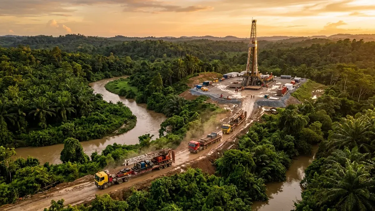 Editorial image: Rig mobilization through tropical Sumatra - Indonesia Energy Moves Toward Drilling at Sumatra's Kruh Block After Flood Delays