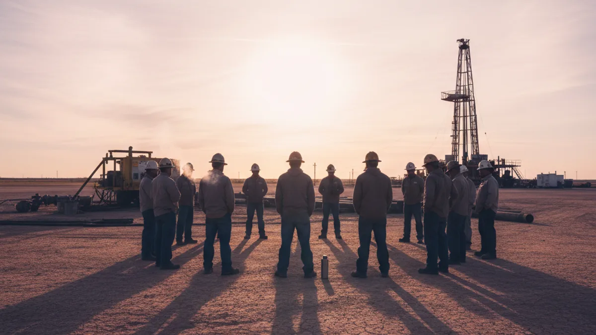 Editorial image: Idle crew awaiting uncertain dawn - Iran Conflict Pressure Tests Oil Prices as US E&P Returns Hit Four-Year Lows