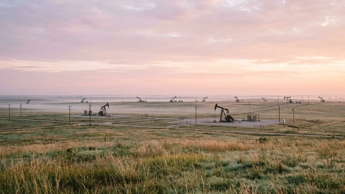 Editorial image: Oklahoma basin pumpjack panorama - Oklahoma Drilling Activity Points to Where Oilfield Services Work Is Heading