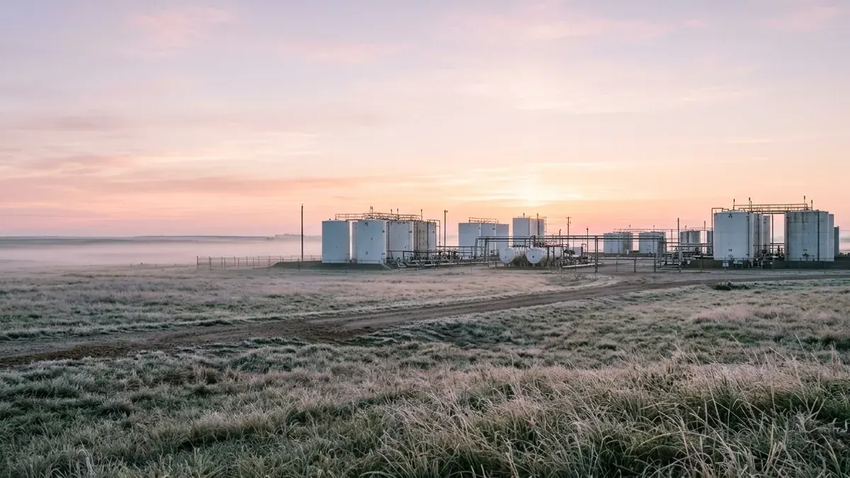 Editorial image: Oklahoma tank farm at dawn - Oklahoma House Energy Committee to Vote on Oil and Gas Liability, Brine Development Bills