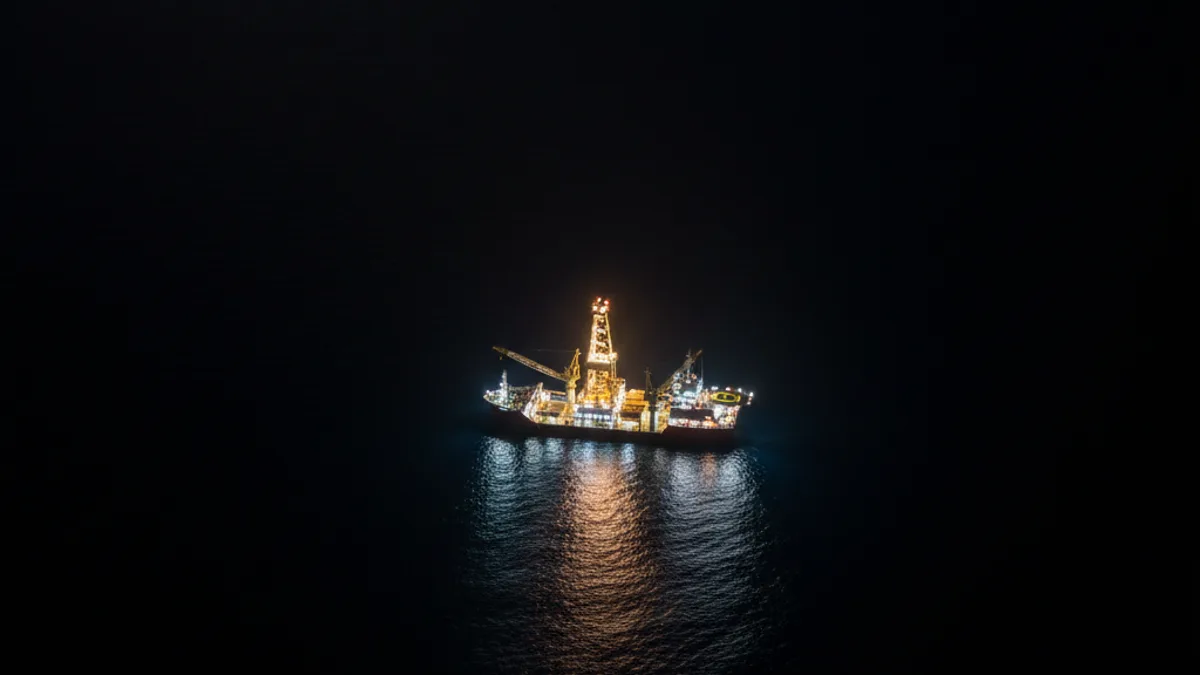 Editorial image: Offshore drillship, night aerial - Petrobras Confirms Deep-Water Gas Discovery Offshore Colombia