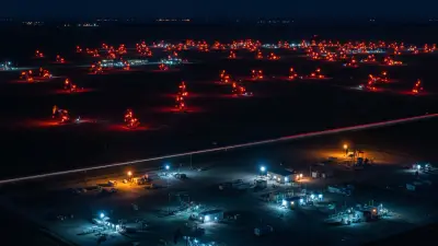 Editorial image: Night aerial Oklahoma oil field - Senate Committee Advances Mullin's DHS Nomination in Narrow 8-7 Vote