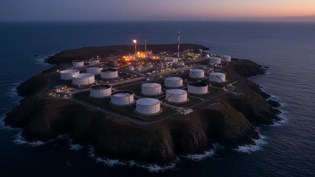 Editorial image: Coastal terminal aerial dusk - Serica Energy Takes Over TotalEnergies' Greater Laggan Area Stake in West of Shetland