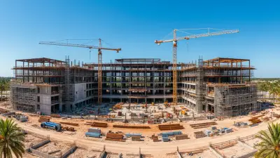 Editorial image: Hospital topping out construction panorama - Skanska Reaches Topping Out on $435 Million Florida Hospital, Employs 56 Trade Partners