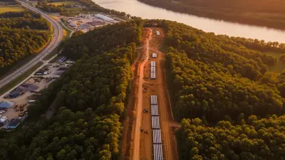 Editorial image: Aerial pipeline corridor river valley - West Virginia's $250M natural gas pipeline creates subcontractor opportunities