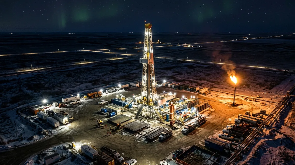 Editorial image: Night aerial drilling rig glow - Western Canada Gas Prices Slide as U.S. Demand Softens