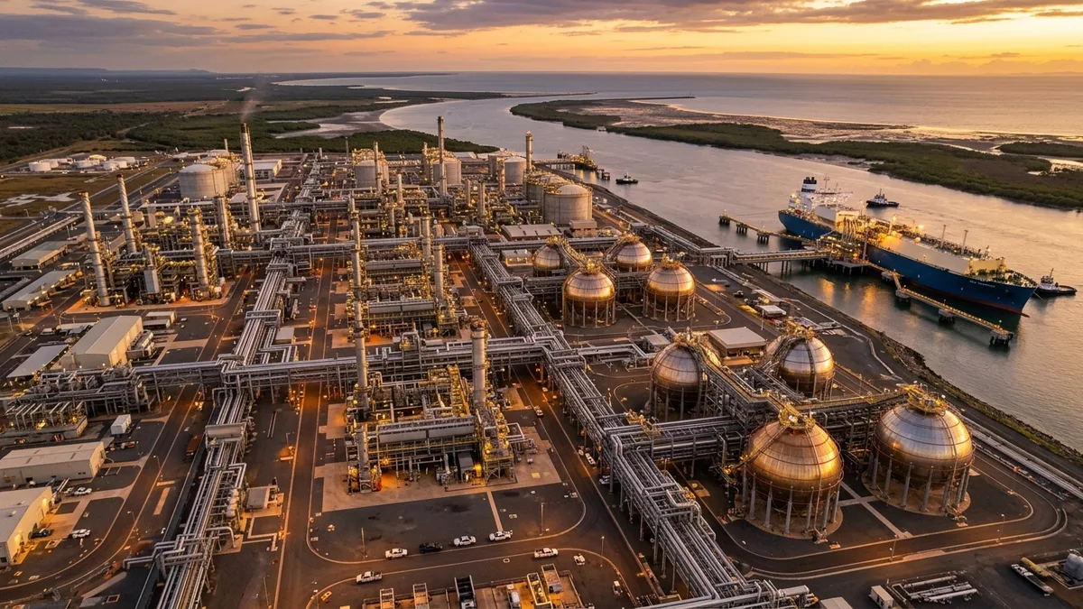 Editorial image: LNG terminal aerial golden hour - Baker Hughes Q1 Revenue Tops $6.59B, Beating Estimates by $260M on LNG Surge