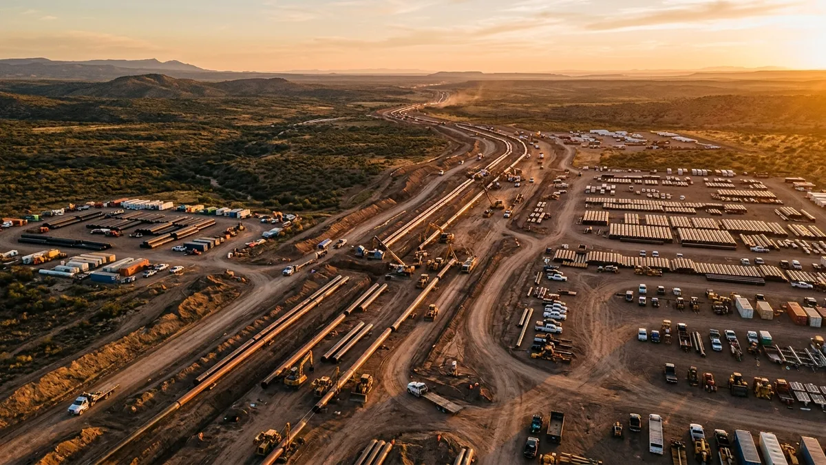 Editorial image: Pipeline corridor aerial golden-hour - Cash Flow Strategy Gives Contractors an Edge in Volatile Market