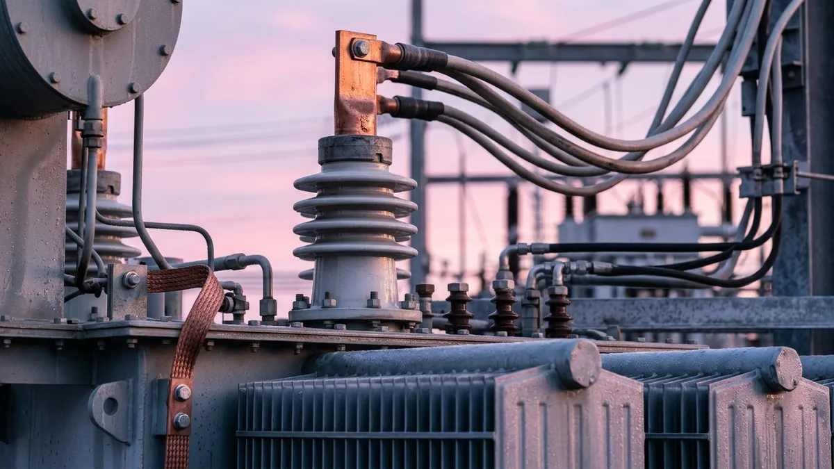 Editorial image: Substation transformer at dawn - CenterPoint's 8 GW Data Center Push Opens a Multi-Year Construction Wave in Greater Houston