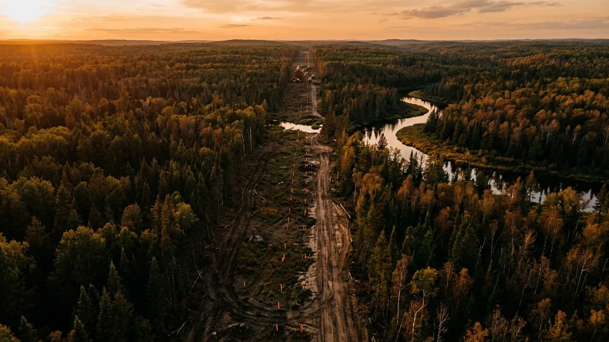 Editorial image: Pipeline corridor cuts Wisconsin forest - Enbridge Breaks Ground on $450M Line 5 Reroute in Wisconsin, 700 Jobs Expected at Peak