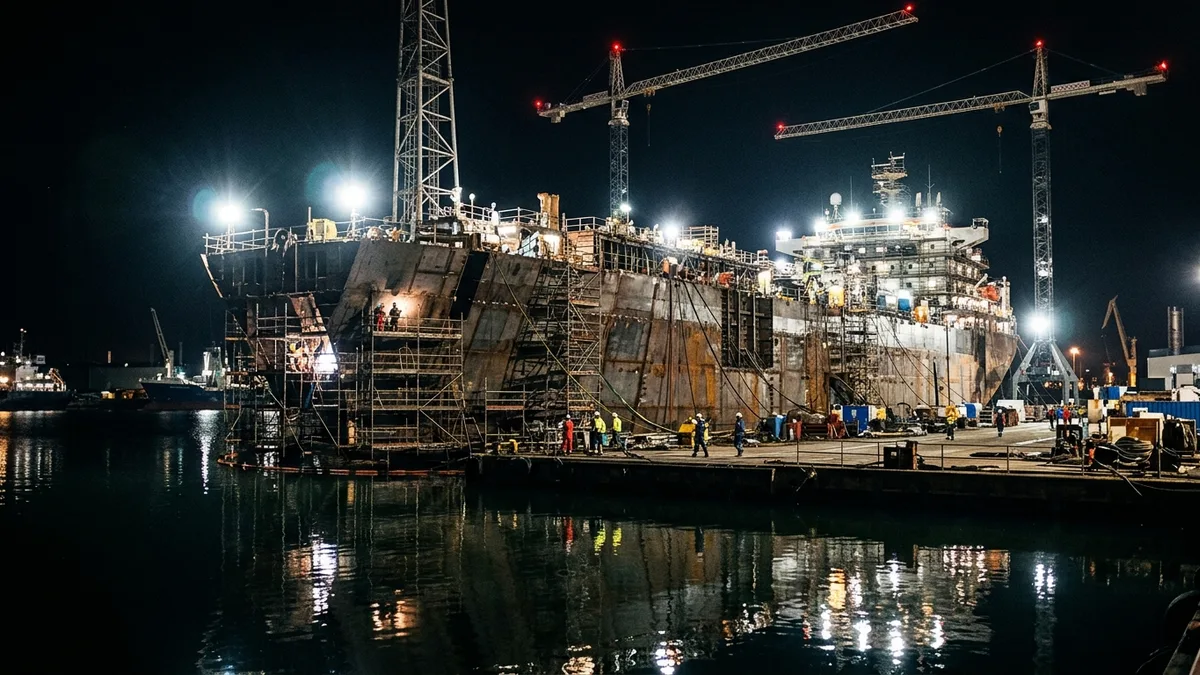 Editorial image: Deepwater vessel nighttime construction - Equinor Awards FEED Contracts for Bay du Nord, Eyes Final Investment Decision in 2025