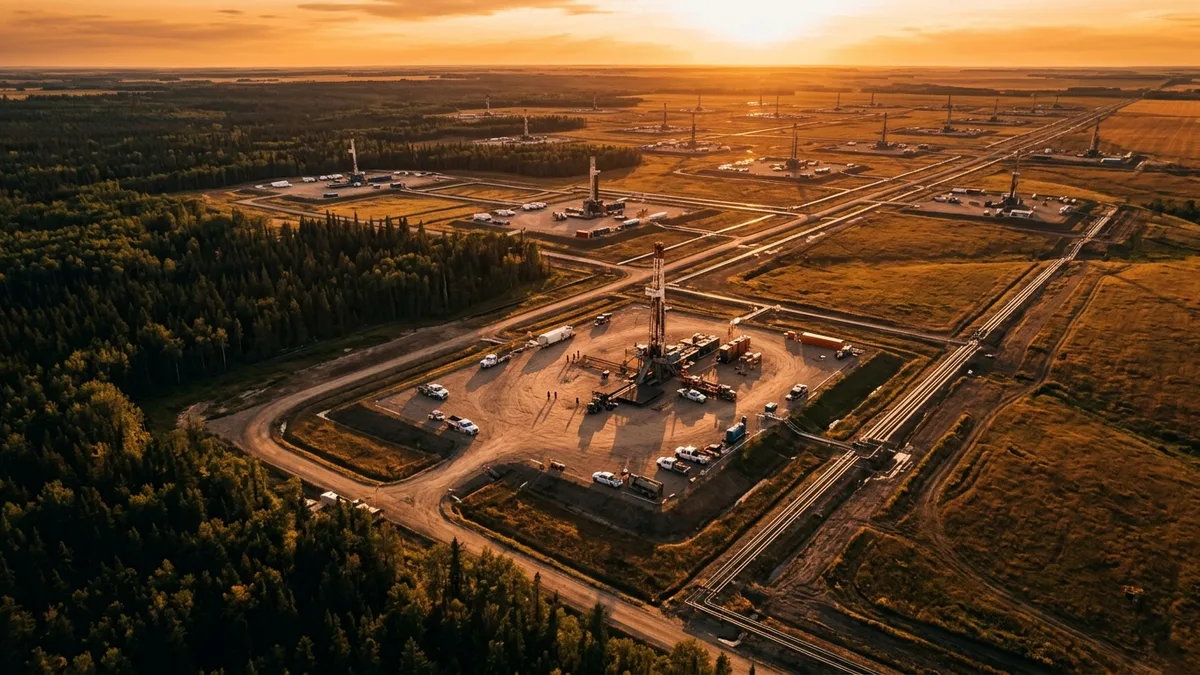 Editorial image: Aerial Montney acquisition landscape Alberta - Houston PE Firm North Hudson Acquires HWN Energy's Montney Position in Alberta