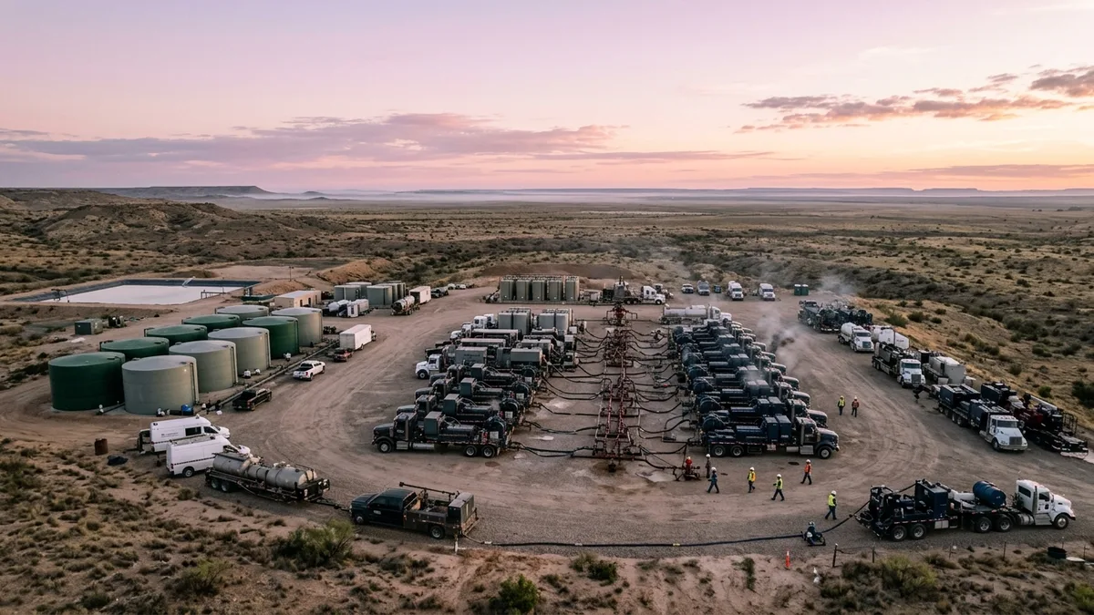Editorial image: Frac fleet at basin dawn - Liberty Energy Raises $1.3 Billion in Back-to-Back Convertible Note Offerings