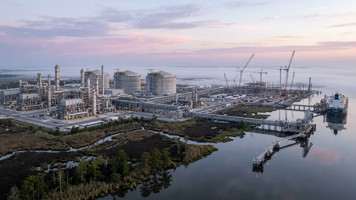Editorial image: Mega LNG terminal at dawn - LNG Terminals and Data Centers Are the Biggest Construction Stories in Texas and the Southeast