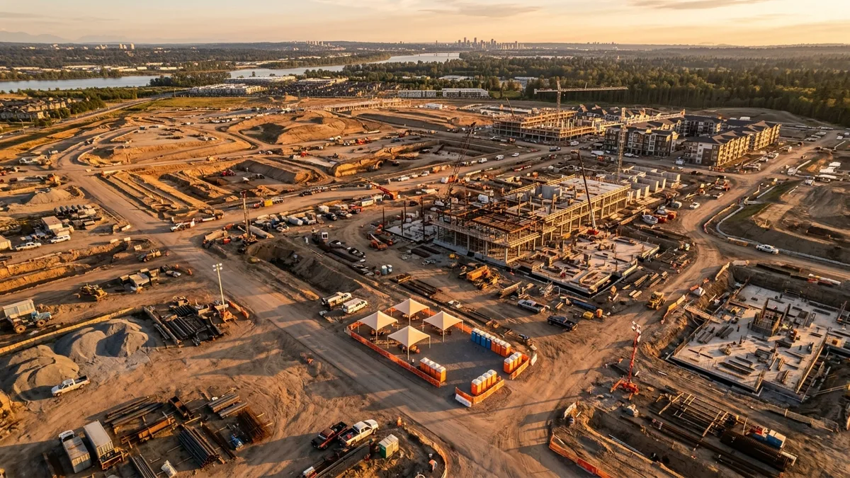 Editorial image: Aerial construction site heat compliance - OSHA Extends Heat Emphasis Program Through 2031, Raising Inspection Risk for Outdoor Crews