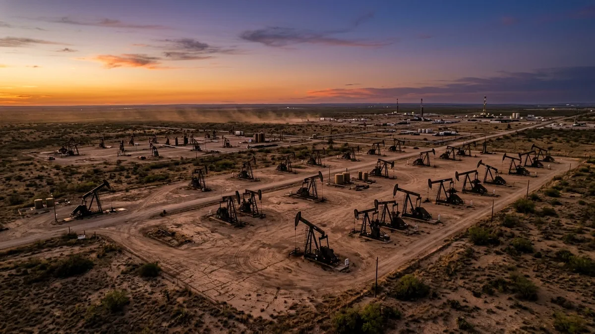 Editorial image: Pumpjacks dusk aerial heat - OSHA's Revised Heat NEP Puts Outdoor Field Crews Directly in the Inspection Crosshairs