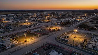 Editorial image: Aerial divided worksite dusk - Safety Certification Patchwork Costs Cross-Provincial Contractors Up to $100K Annually, MCAC Survey Finds