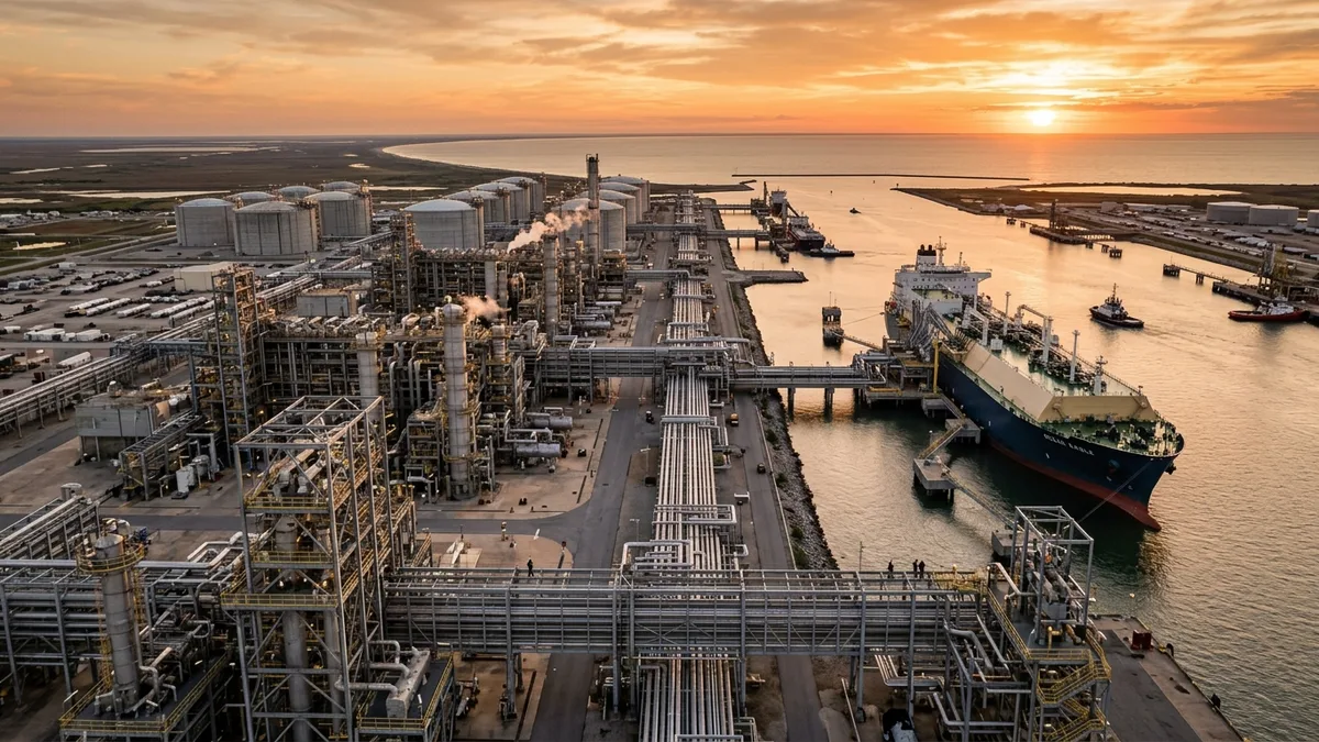 Editorial image: LNG terminal aerial golden hour - Two More Offshore Wind Leases Canceled as $885M Redirects to Oil, Gas, and LNG