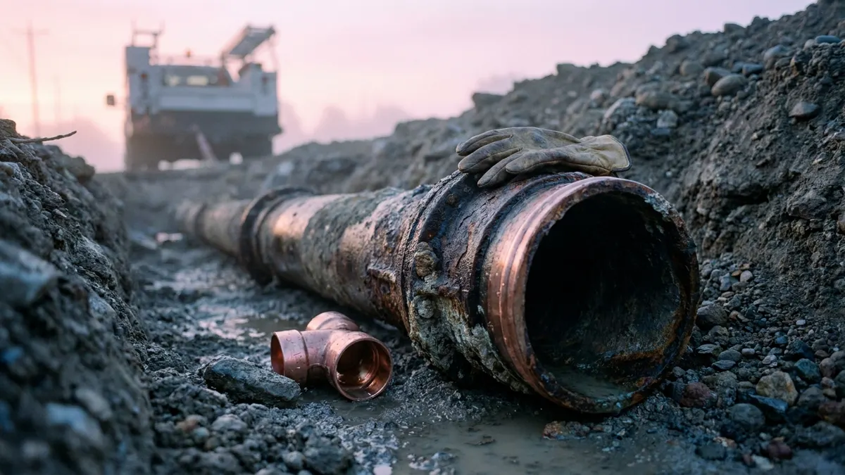 Editorial image: Aging water main at dawn - 28 Water Groups Press Congress for Stronger FY2027 Infrastructure Funding