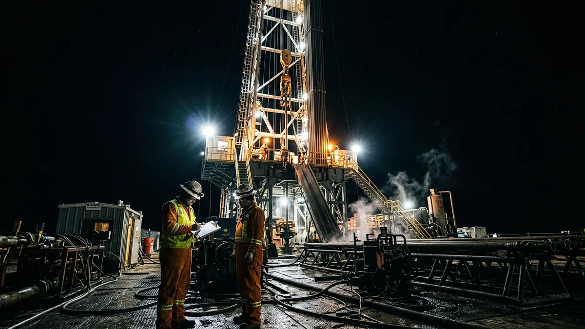 Editorial image: Night rig, disciplined safety operation - ABC Data Shows Structured Safety Programs Cut Incident Rates by 85% Versus Industry Average