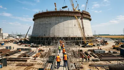 Editorial image: Nuclear tower construction midday - Bechtel and NABTU Sign Nuclear Apprenticeship Deal as Power Construction Surges