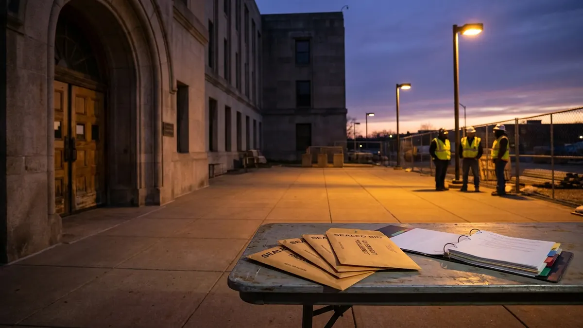 Editorial image: Bid envelopes, institutional dusk - Bid-Rigging Is More Common Than You Think, and Regulators Are Watching