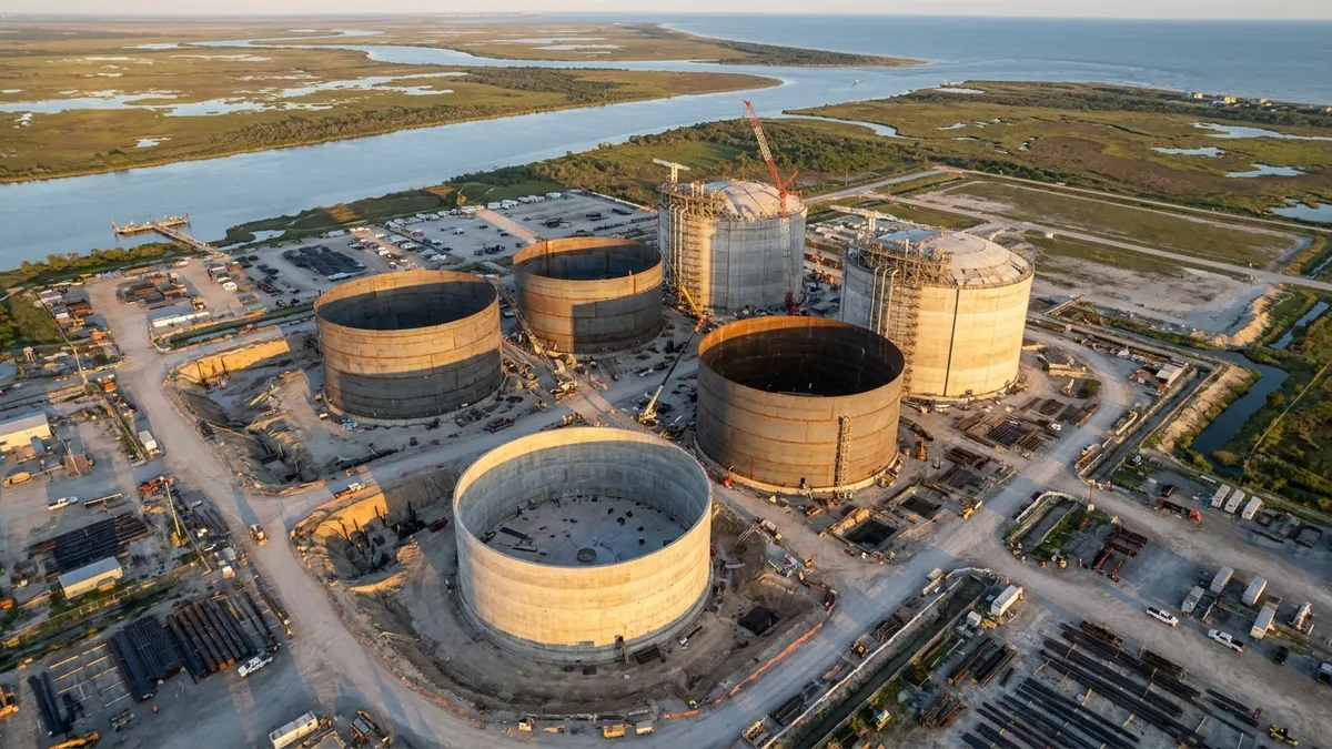 Editorial image: LNG tank farm under construction - CB&I Lands $250-500M Contract to Build Five LNG Storage Tanks for Commonwealth LNG in Louisiana