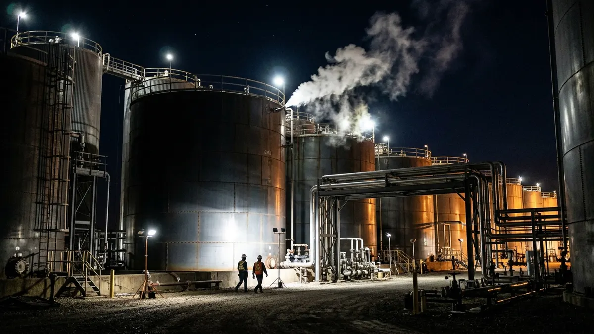 Editorial image: Night tank farm cost pressure - Construction Input Prices Up 6.2% in First Four Months of 2026, Outpacing Three Prior Years Combined
