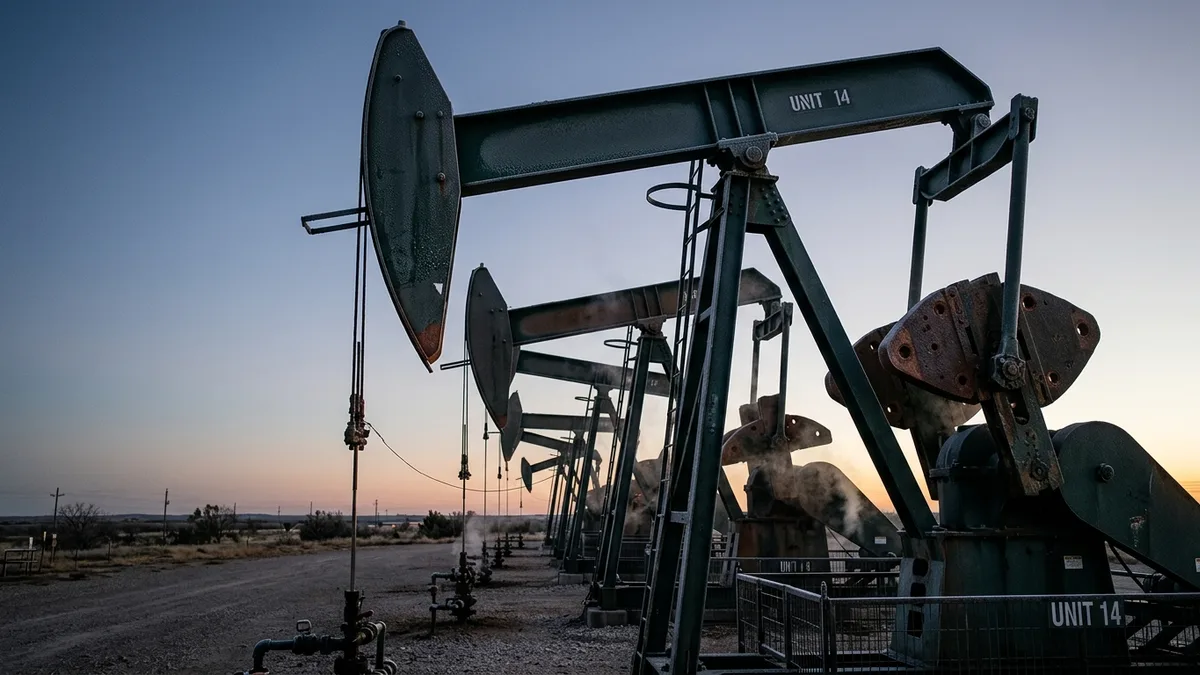 Editorial image: Unattended pumpjacks at dawn - Federal OSHA Penalties Fell 47% in 2025. Here Is What Still Getting Workers Killed.