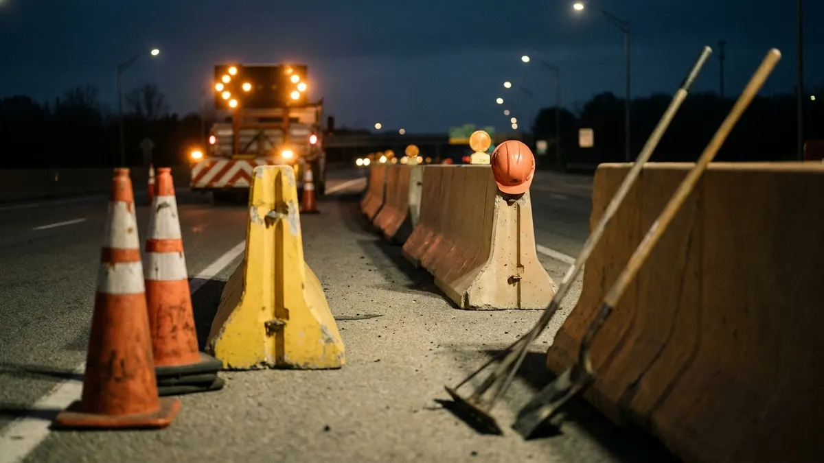 Editorial image: Work zone tragedy, abandoned tools - Illinois Tollway Worker Killed in Early-Morning Work Zone Strike on I-294
