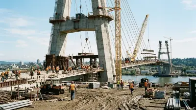 Editorial image: Bridge pylon construction ground-level - Maryland Rebids Key Bridge Contract After Kiewit Proposal Blows Past Cost Estimates