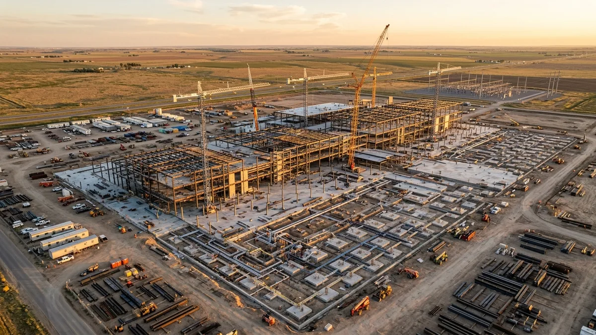Editorial image: Data center construction boom aerial - Nonresidential Specialty Contractors Added 12,600 Jobs in April, Led by Data Center Boom