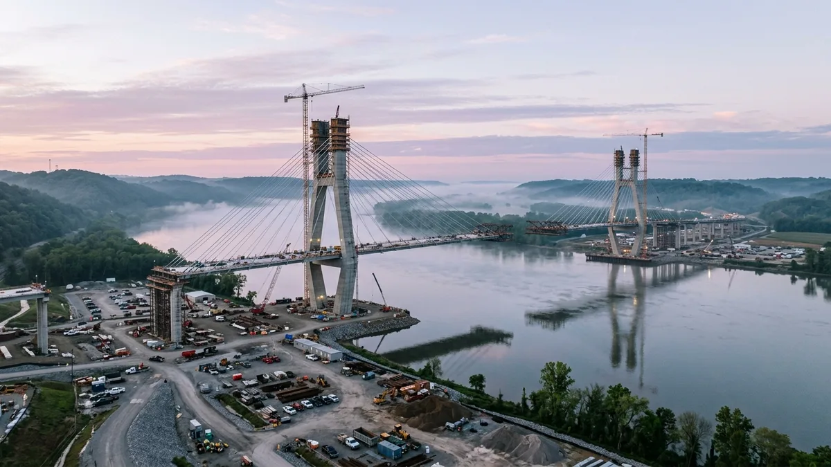 Editorial image: Megabridge dawn river panorama - Walsh-Kokosing JV Breaks Ground on $4B Brent Spence Bridge Corridor