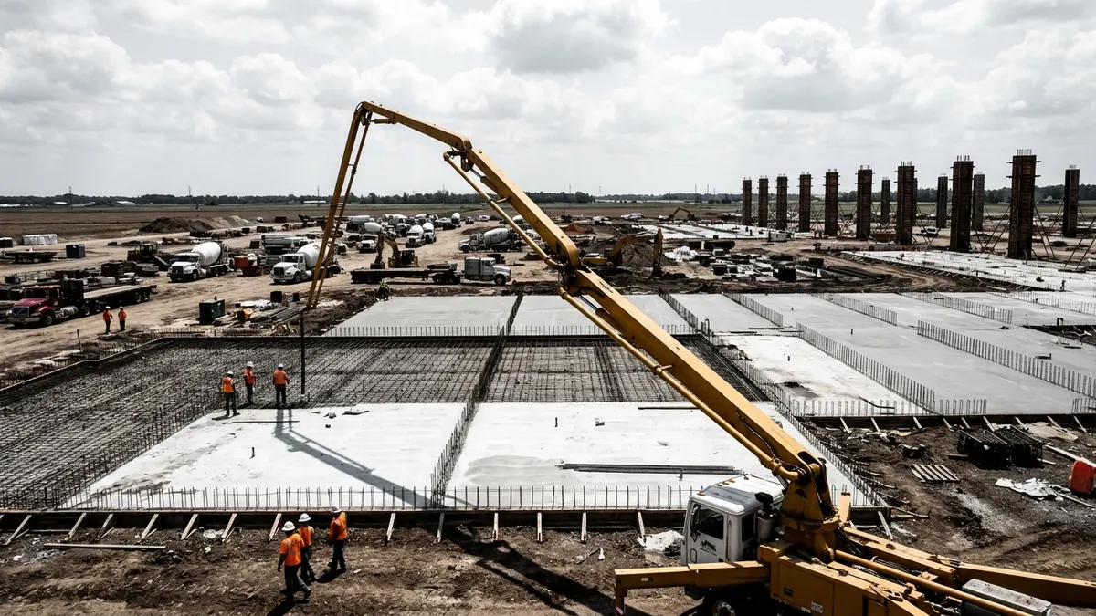 Editorial image: Massive data center foundation pour - $16B Saline Barn Data Center Breaks Ground in Michigan, Largest in North America