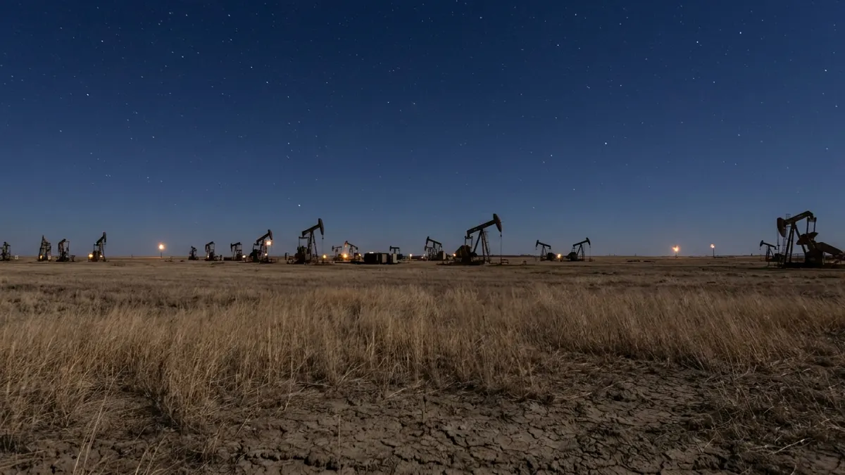 Editorial image: Vast idle wellfields at night - Alberta's 45,000 Idle Shallow Gas Wells Signal a Workover and Optimization Boom