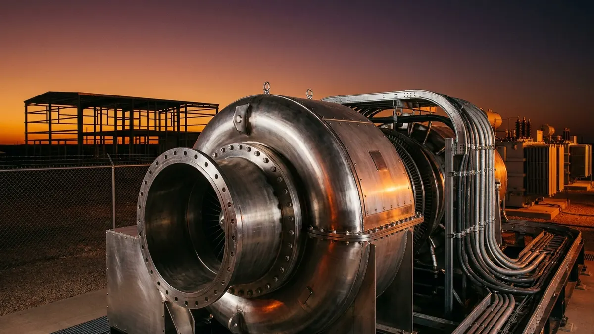 Editorial image: Gas turbine power plant dusk - Chevron and Microsoft Sign 20-Year, 2.67-GW Power Deal for West Texas Data Center