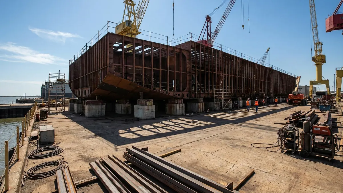 Editorial image: Shipyard hull construction groundbreaking - Davie Defense Breaks Ground on $1B Shipyard Modernization Across Two Texas Gulf Coast Cities
