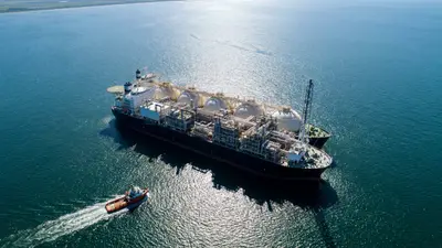 Editorial image: Aerial floating LNG vessel - Delfin Commits $5 Billion to First US Floating LNG Terminal, Targeting 2030 Production Start