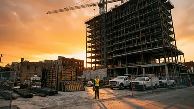 Editorial image: Urban high-rise tower rising - Des Moines Construction Boom Driven by Data Centers, High-Rise Housing, and Downtown Redevelopment