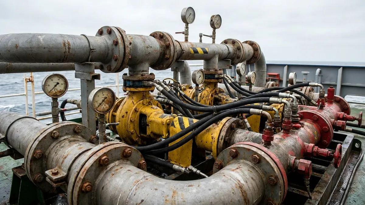 Editorial image: Offshore pipeline flushing equipment close-up - EnerMech Completes Gulf of Mexico Pipeline Flushing Work for Subsea7 Decommissioning Program