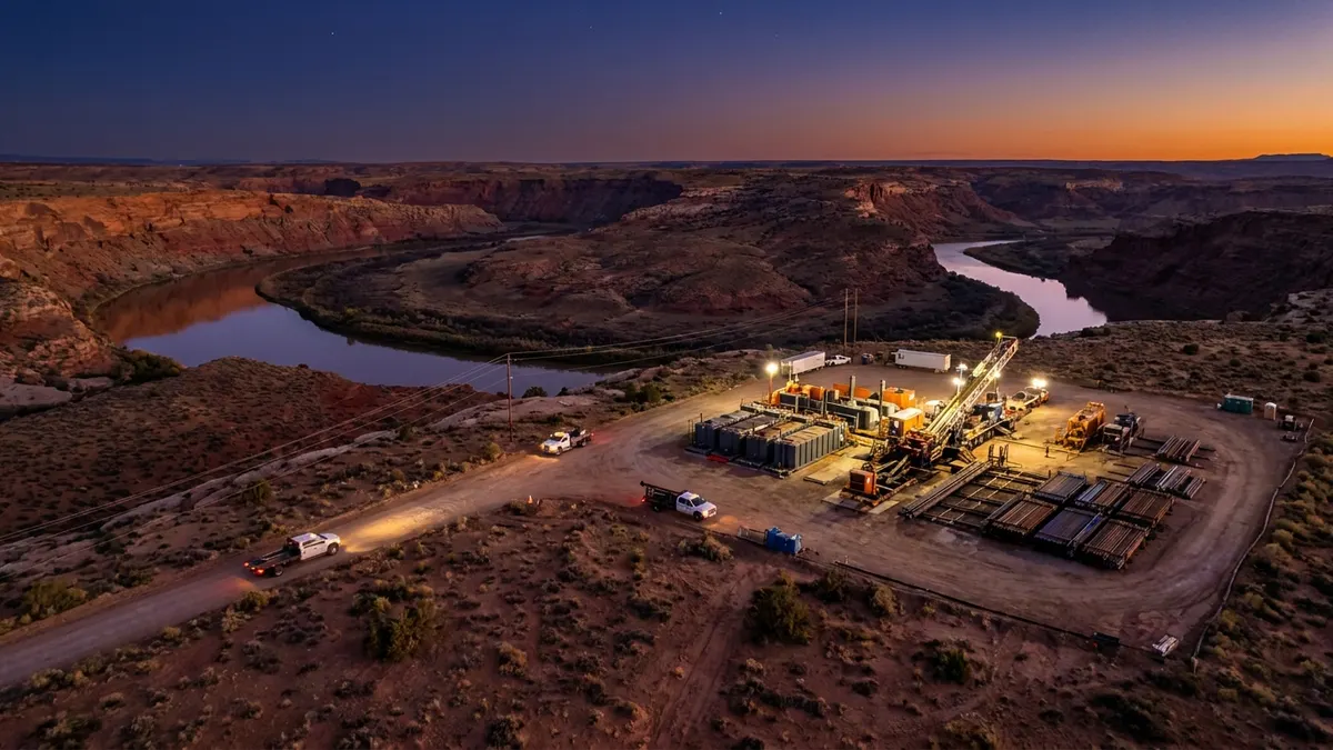 Editorial image: HDD rig above river canyon - Flatland Energy Services Wins $75.5M HDD Contract for Navajo-Gallup Water Supply Pipeline