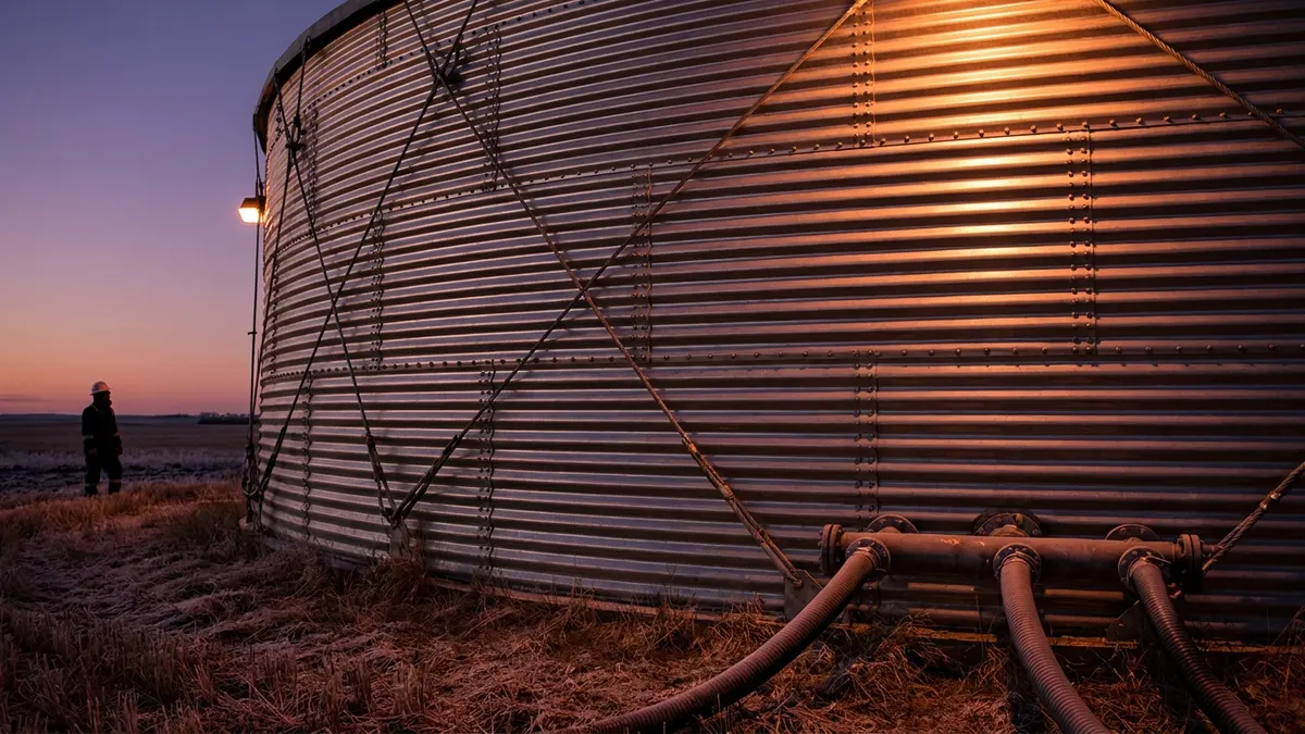 Editorial image: Modular frac tank close-up - Freshet Systems Launches 30,000 m³ Modular Frac Water Storage Tank Targeting Modern Completions Scale