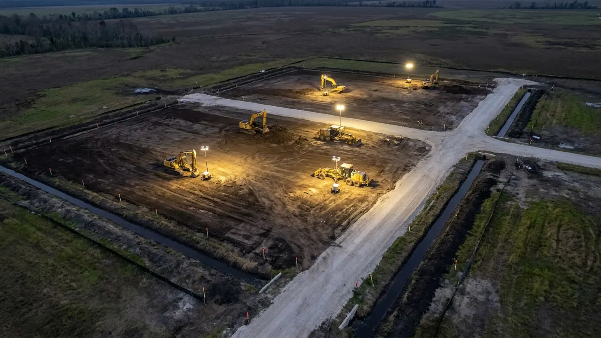 Editorial image: Night aerial well site prep - Galilee Energy Begins Site Prep at Zydeco-1 Well in Louisiana Ahead of July Spud