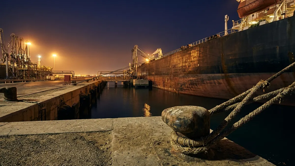 Editorial image: Tanker docked, uncertain departure - Hormuz Reopens, But Insurance Gaps and Ceasefire Uncertainty Signal Continued Oil Market Volatility